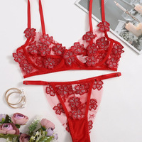 Set Bra dan Panty Wanita LUOYI Factory, Bordir Bunga Seksi, Lace Sheer, Underwire, Lingerie, Termasuk Panty Thong