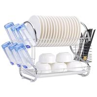Égouttoir à vaisselle autoportant en fil métallique, étroit, à double niveau, non pliable, avec boîte de rangement pour bols et baguettes, pour cuisine