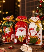 Sacs en plastique colorés à thème de Noël avec cordon de serrage, jetables, en PE épais, pour cadeaux de fête, emballage cadeau, vente en gros