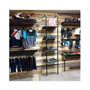 Clothing Retail Store Fixtures Industrial Pipe Clothes Rack Wall Mounted