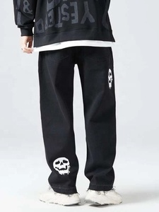 Pantaloni da uomo larghi <span class=keywords><strong>Jeans</strong></span> <span class=keywords><strong>Jeans</strong></span> in Denim <span class=keywords><strong>Jeans</strong></span> larghi taglie taglie larghe con stampa teschio <span class=keywords><strong>senza</strong></span> catena - Product Image 4