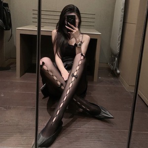 Lolita Bow Tie Hollow Fishnet Stockings 0D Ultra Thin Transparent Women's Shaping Hosiery - Product Image 3