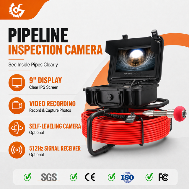 Factory Waterproof IP68 9 Inch  Industrial Borescope Drain Inspection Camera with Light for Sewer Pipe Drain