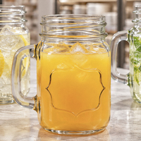 Vente en gros de verres à liqueur miniatures de 120 ml avec poignée, en verre Mason fileté, avec cadre en relief, pour bar, restaurant, en vrac, OEM