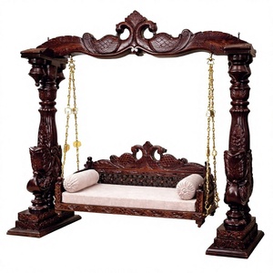 Columpio Exclusivo de Madera de Teca con Cadenas de Metal de Latón, Columpio de Madera de Teca Royal para Villa y Sala de Estar, Columpio de Madera Dorado Antiguo - Product Image 2