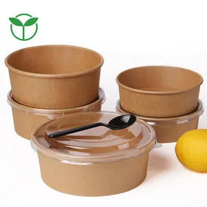 ODM/OEM Atacado Biodegradável Eco-Friendly Take Away Salada Redonda Kraft Paper Bowl