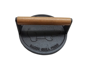 Prensa para Hamburguesas Redonda <span class=keywords><strong>de</strong></span> Hierro Fundido Precurado <span class=keywords><strong>de</strong></span> 7 Pulgadas con Mango <span class=keywords><strong>de</strong></span> Madera - Product Image 1