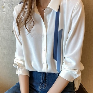 Blusa feminina folgada com gola virada, camisa para trabalho e escritório, primavera e outono, vintage, 18114 # - Product Image 5