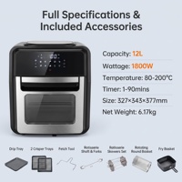 Freidora de Aire Digital de 12L y 1800W con 10 Programas Preestablecidos, Asador, Deshidratador, Puerta Desmontable, Multifunción