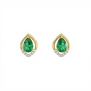 Pendientes de tuerca con esmeralda verde talla pera y diamantes redondos, con montura en forma de lágrima, chapados en oro de 18K y 14K, con gemas, para mujer, joyería fina. - Product Image 1
