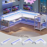 Vente en gros grand bureau d'ordinateur d'angle en forme de L table de salle de jeu PC avec tiroirs de rangement et étagères