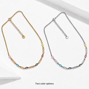 Collier à motif œil en forme de trombone en acier inoxydable émaillé, options couleur or et argent, chaîne gourmette réglable de 45 cm - Product Image 1