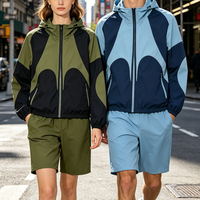 Ensemble de vêtements de sport grande taille avec logo personnalisé, 2 pièces, veste et short patchwork, survêtement léger en nylon pour l'été, pour hommes