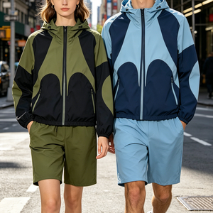 Custom Logo Plus Size Sportswear 2 Piece Sets Patchwork <strong>Jacket</strong> and Shorts Tracksuit Summer <strong>Light</strong> <strong>Weight</strong> Nylon for Men - Product Image 1