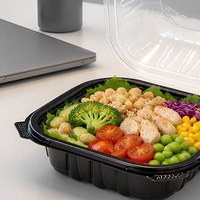 Boîte alimentaire jetable en PP avec couvercle transparent et fond noir, compartiment unique, pour plats à emporter, restaurants et cafés