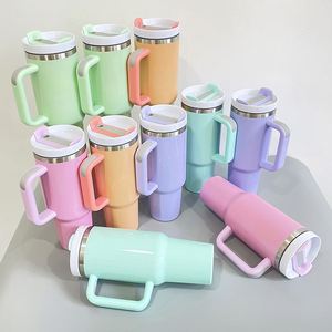 Custom logo Stainless Steel Travel Mug H2.0 Blank Sublimation Glossy Matte <b>Macaron</b> 40oz Tumbler With Handle and Straw - Product Image 4