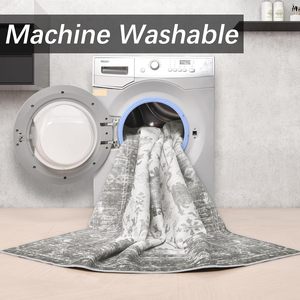 Tappeto da sala da pranzo antiscivolo Vintage morbido a pelo basso in tessuto floreale persiano lavabile in poliestere per soggiorno - Product Image 6