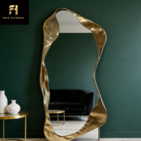 Miroir de sol irrégulier en acier inoxydable, décoration artistique de luxe moderne, miroir d'entrée, miroir de salon, miroir de salle de maquillage