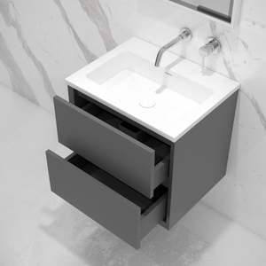 Vermonhouzz MDF laque gris clair Shaker porte <span class=keywords><strong>salle</strong></span> <span class=keywords><strong>de</strong></span> <span class=keywords><strong>bain</strong></span> vanité avec cadre en acier inoxydable autoportant - Product Image 6