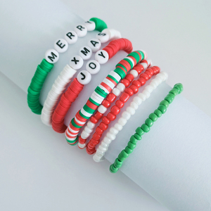 New Arrival Boho Christmas <strong>Bracelet</strong> 8pcs Set Stack <strong>Bead</strong> <strong>Bracelets</strong> <strong>Red</strong> Green High Elastic Clay <strong>Beads</strong> <strong>Bracelet</strong> for Girls Women - Product Image 6