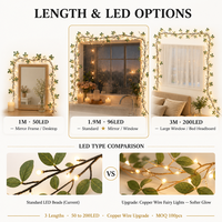 Guirnalda de Luces LED Willow Vine de 1.9M, 96 LED, IP44 Resistente a la Humedad, Control Remoto USB, Atenuación, Color de Hojas Personalizable, Longitud Ajustable, Decoración de Espejos, OEM