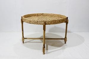 Mesa de centro duradera con patas de madera y 1 cesta de jacinto de agua, muebles de estilo rústico para decoración del hogar - Product Image 3