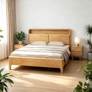 Letto matrimoniale moderno in legno massello di quercia con luce LED e porta USB, testiera contenitore con schienale rigido per camera da letto - Vendita all'ingrosso - Product Image 4