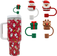 Couvercle de paille réutilisable en silicone pour gobelet de 30 à 40 oz Accessoires de Noël avec couvercle et couvercle de breloque en paille