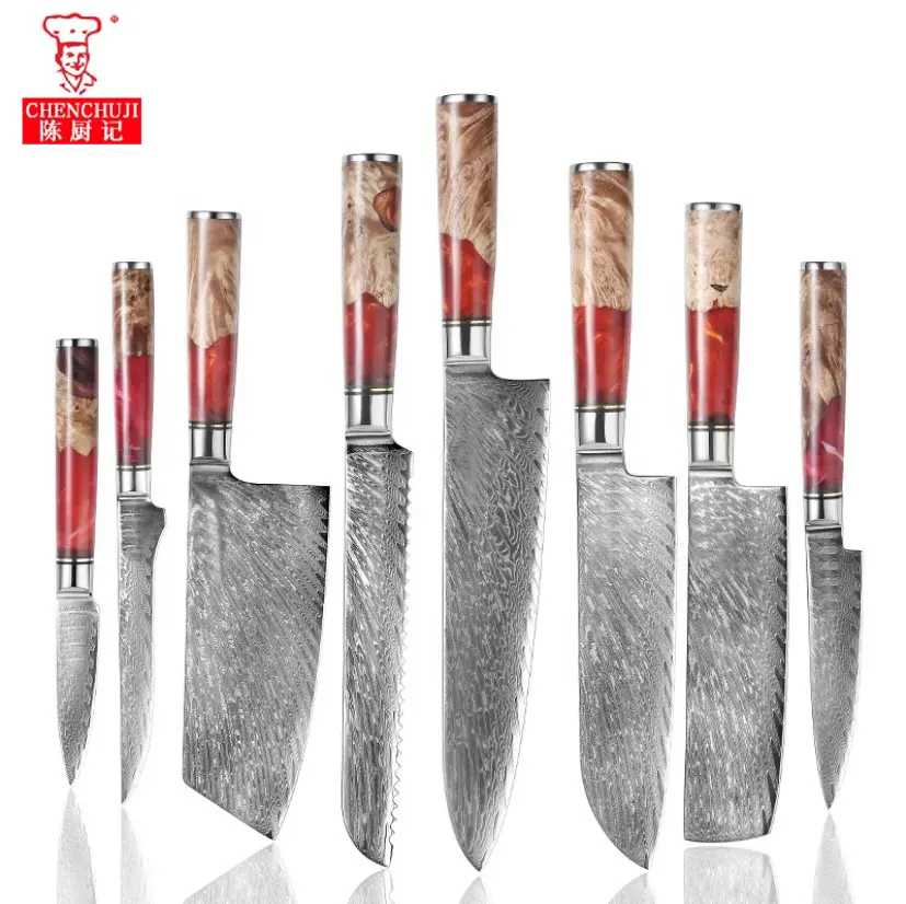 Damascus 8 pieces Kitchen Knife VG10 67layer Japanese Chef Knife Set With Resin Handle