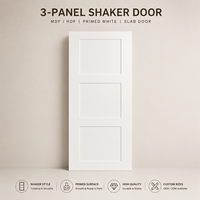 Porte intérieure en bois massif à 3 panneaux, style Shaker, en MDF/HDF, apprêtée blanche, pour projets d'appartements et de maisons