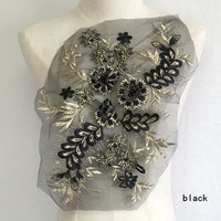Robe de mariage 3D fleur noire ABS perle perlée broderie Patch maille tissu africain dentelle Applique coudre