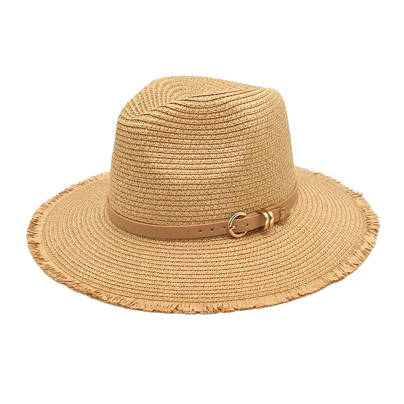 Commercio all'ingrosso di alta qualità estate donna uomo rafia spiaggia tesa larga erba di mare Fedora cappelli da sole ritaglio cappello di paglia