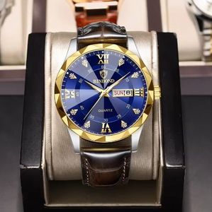 BINBOND 2521 B2521 Nouvelle Montre-bracelet à Quartz pour Homme, Bracelet en Cuir de Luxe, Calendrier, Étanche - Product Image 1