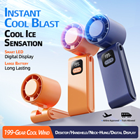 Kipas Genggam Pendingin Es 199 Gear, Lipat, Portable, untuk Tangan, Leher, Meja, Layar Digital, Bahasa Inggris, USB, Dapat Diisi Ulang, Mini, untuk Perjalanan