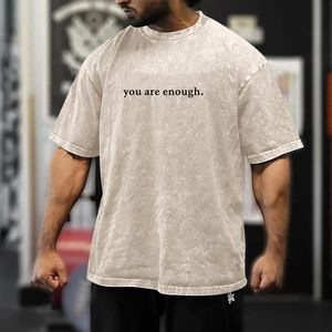 เสื้อยืดโอเวอร์ไซส์ผู้ชาย FOXA ลายกราฟิก You Are Enough สร้างแรงบันดาลใจ แขนสั้น ผ้าคอตตอนเจอร์ซีย์ 100% เป็นมิตรต่อสิ่งแวดล้อม - Product Image 4