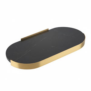 Plateau de salle de bain moderne en marbre avec bordure dorée Organisateur de bijoux Plateau de courtoisie pour parfum et savon Décoration intérieure Rangement élégant en marbre - Product Image 1