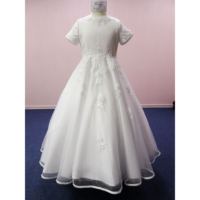30 Robes de Première Communion Blanches Magnifiques en Dentelle Rétro avec Grand Nœud en Satin et Voile en Dentelle, Robe de Baptême pour Filles