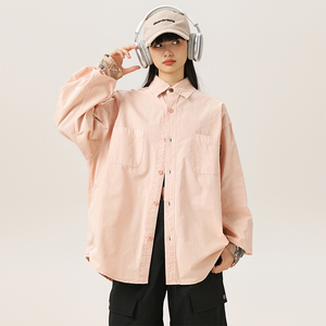 Fashion Unisex Style <strong>Mens</strong> Womens Vintage Loose Fit Casual <strong>Shackets</strong> Washed Shirts - Product Image 4
