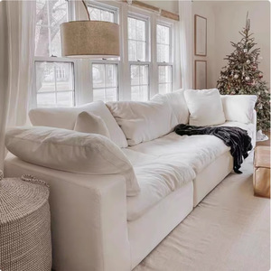 Divano a <span class=keywords><strong>L</strong></span> Cloud Set in Cotone Lino e Ciniglia, Bianco Crema, Stile Shabby Chic, Rivestimento Rimovibile e Lavabile, Imbottito, per Villa, Appartamento, Hotel - Product Image 3