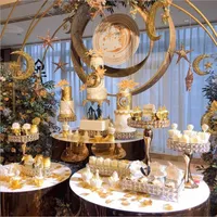 Metall Gold Acryl Verzierte Hochzeitstisch-Mittelstücke Hoher Kuchenständer Runde Kuchen- und Blumenhalter Dekoration