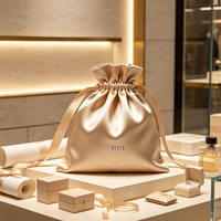 Pochette en satin de luxe avec cordon de serrage, logo personnalisé, sac cadeau soyeux de qualité supérieure, emballage pour bijoux, cosmétiques, boutique, mariage, cadeaux en vrac