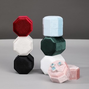迷你珠宝收纳盒家用天鹅绒结婚指环盒八角收纳盒三环展示G25-437 - Product Image 2