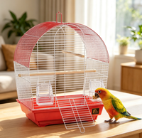 Cage à oiseaux à dôme en métal et plastique, design multi-niveaux, perchoirs en bois, mangeoires transparentes, plateau en plastique - Utilisation intérieure/extérieure