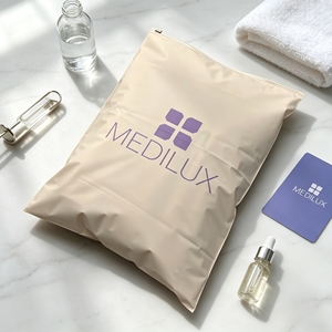 Sacs Ziplock mats couleur abricot de luxe en gros, pochettes zippées beiges personnalisables avec logo pour l'emballage de produits de beauté et de soins de la peau - Product Image 1