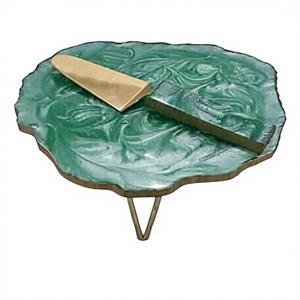 Resin Irregular Round Cake Platter with Gold Knife Non-Stick Eco-Friendly Disposable Hand Wash Only - Product Image 1