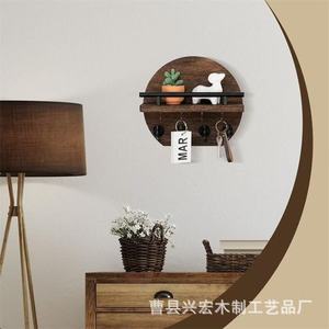 Porte-clés mural en bois rond rétro, 1 niveau, organisateur de rangement pour entrée et salon - Product Image 3