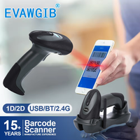 EVAWGIB Scanner de codes à barres portable le moins cher en entrepôt 1D & 2D Lecteur de codes à barres QR Blue tooth 433 MHZInterface USB sans fil et filaire Dock