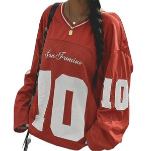 Camiseta de Baloncesto Negra de Malla para Mujer San Francisco 10, Cuello en V, Manga Larga, Ajuste Holgado, Transpirable, Ropa Deportiva de Poliéster - Product Image 5