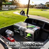Baterai LiFePO4 25.6V 24V 300Ah Deep Cycle Lithium untuk Golf Cart Solar RV