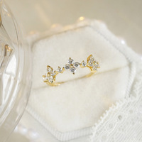 Bague fine romantique en argent sterling 925 plaqué or 14 carats avec zircon scintillant et trèfle à quatre feuilles pour femme, idéale pour mariage et fiançailles